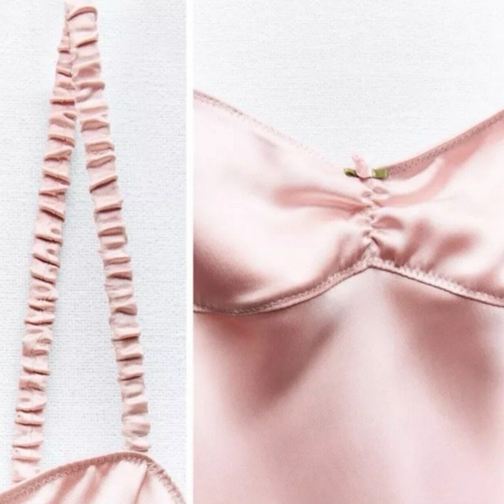 NWT Zara Pink Satin Slip midi Dress - Picture 2 of 11